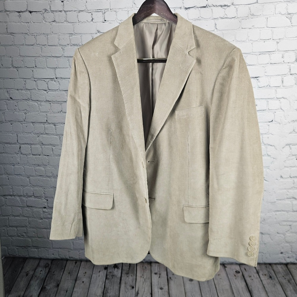 Rafael‎ Mens Corduroy Blazer Tan Beige 2 Button Sport Coat Jacket 42R Cotton